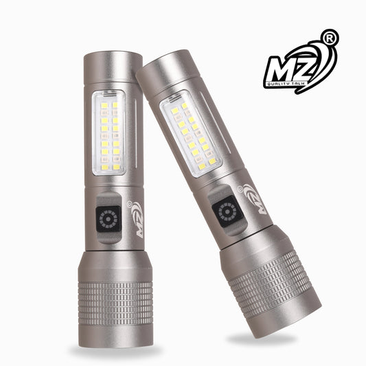 Multi-Function LED Flashlight – Zoom Focus, Side COB Light & USB Rechargeable