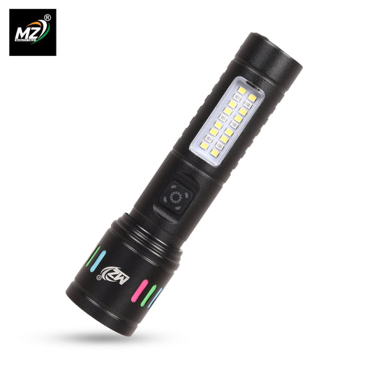 Zoomable LED Torch with Side Panel Light – High Brightness & USB Charging