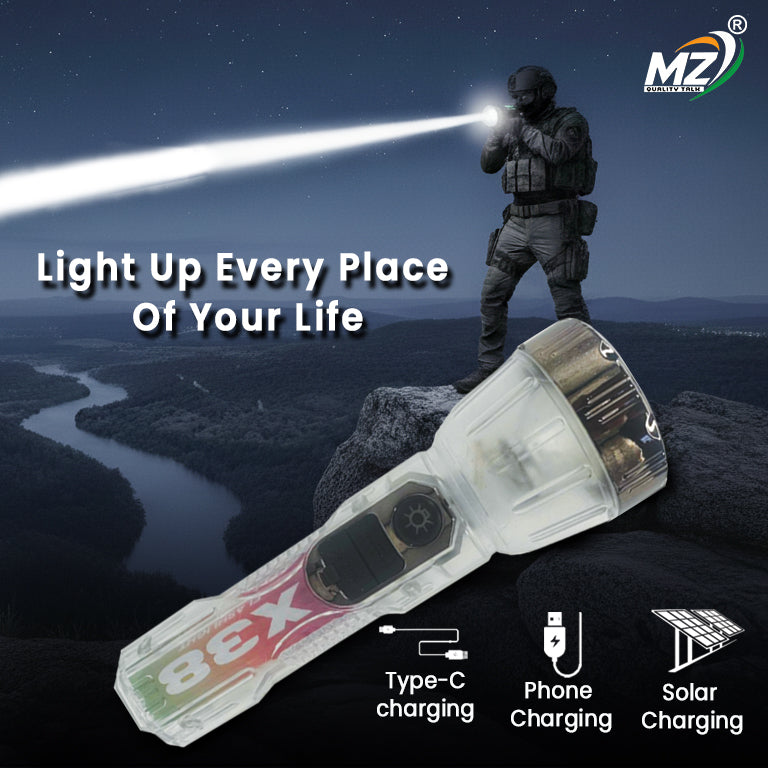 Multi-Function LED Flashlight - Type C Charging And solar charging