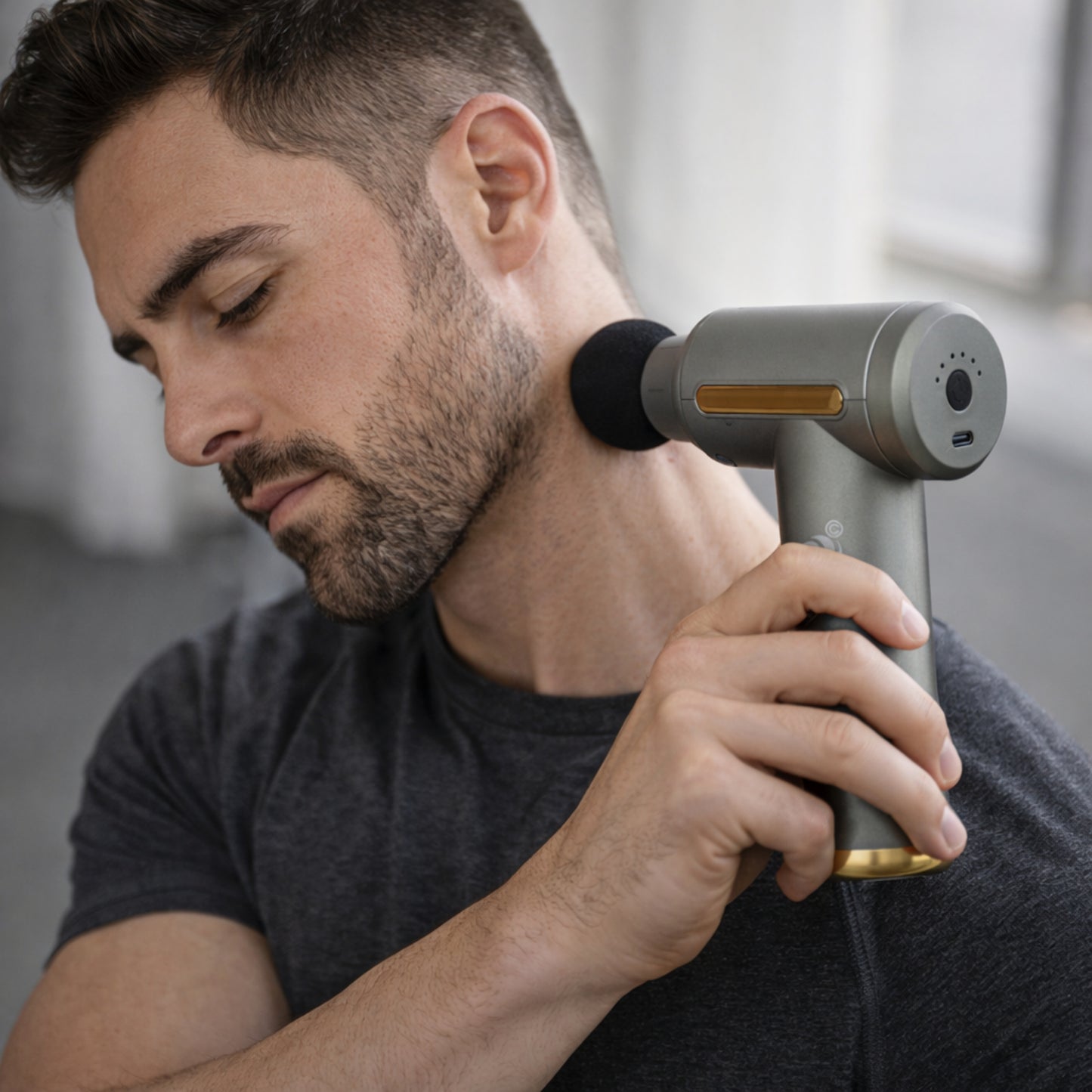 Massage Gun with 4 Attachment Heads, Black, Percussion Massager, Deep Tissue Muscle Recovery