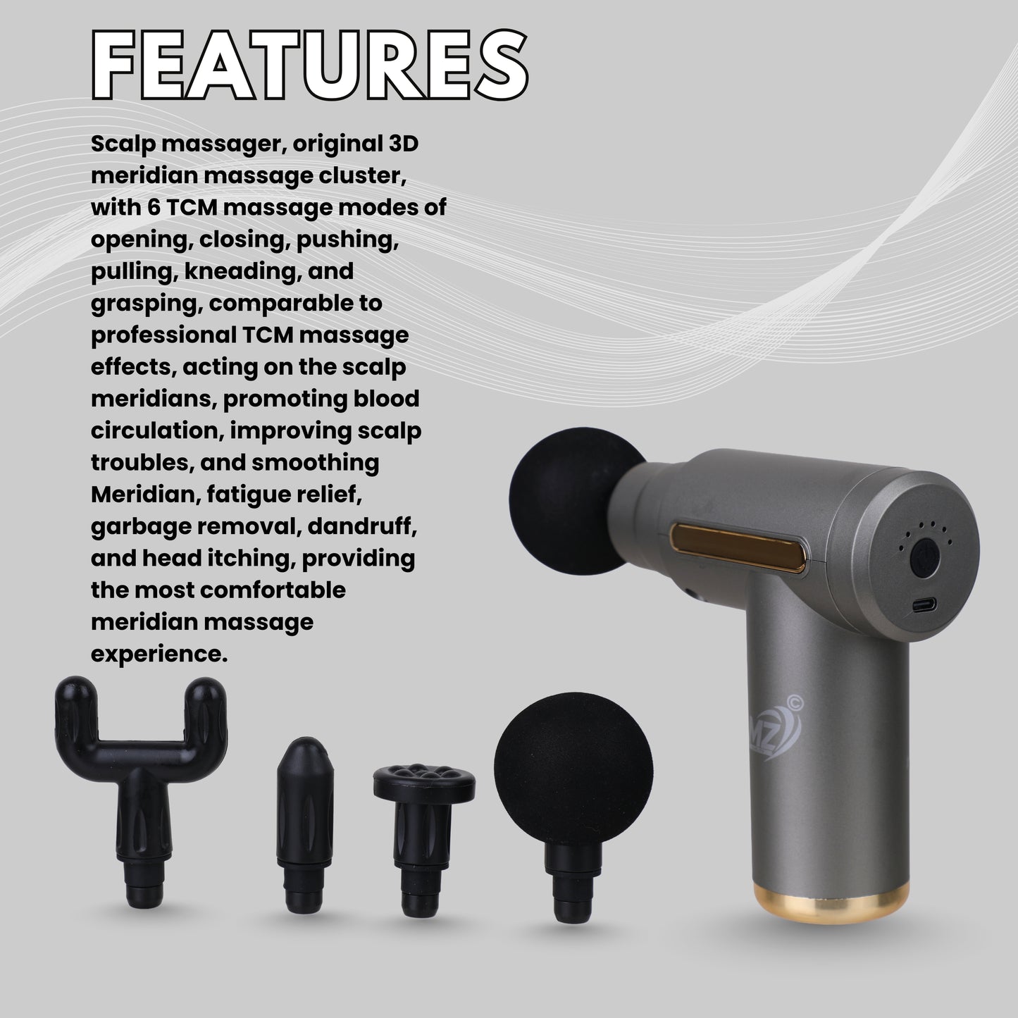 Massage Gun with 4 Attachment Heads, Black, Percussion Massager, Deep Tissue Muscle Recovery