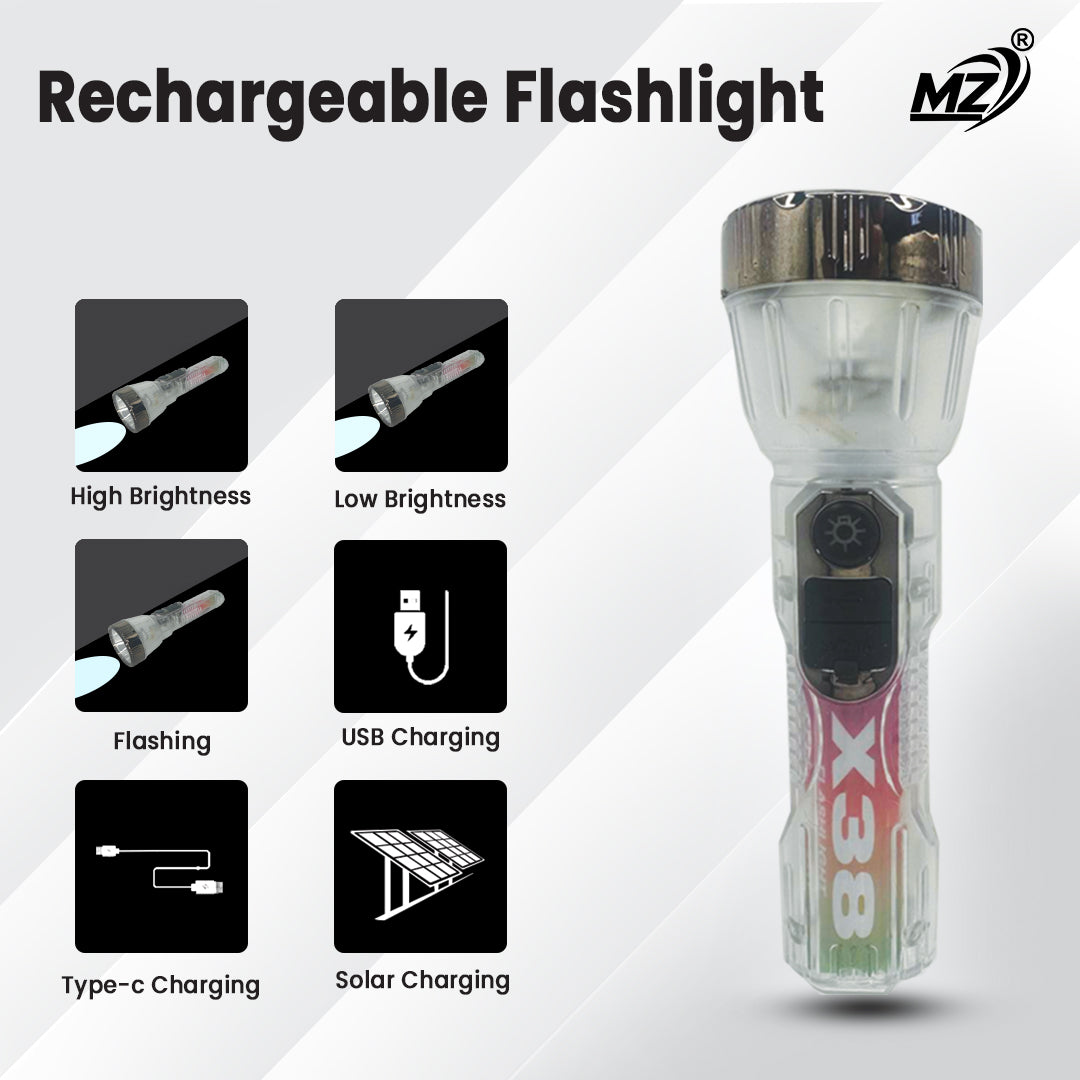 Multi-Function LED Flashlight - Type C Charging And solar charging