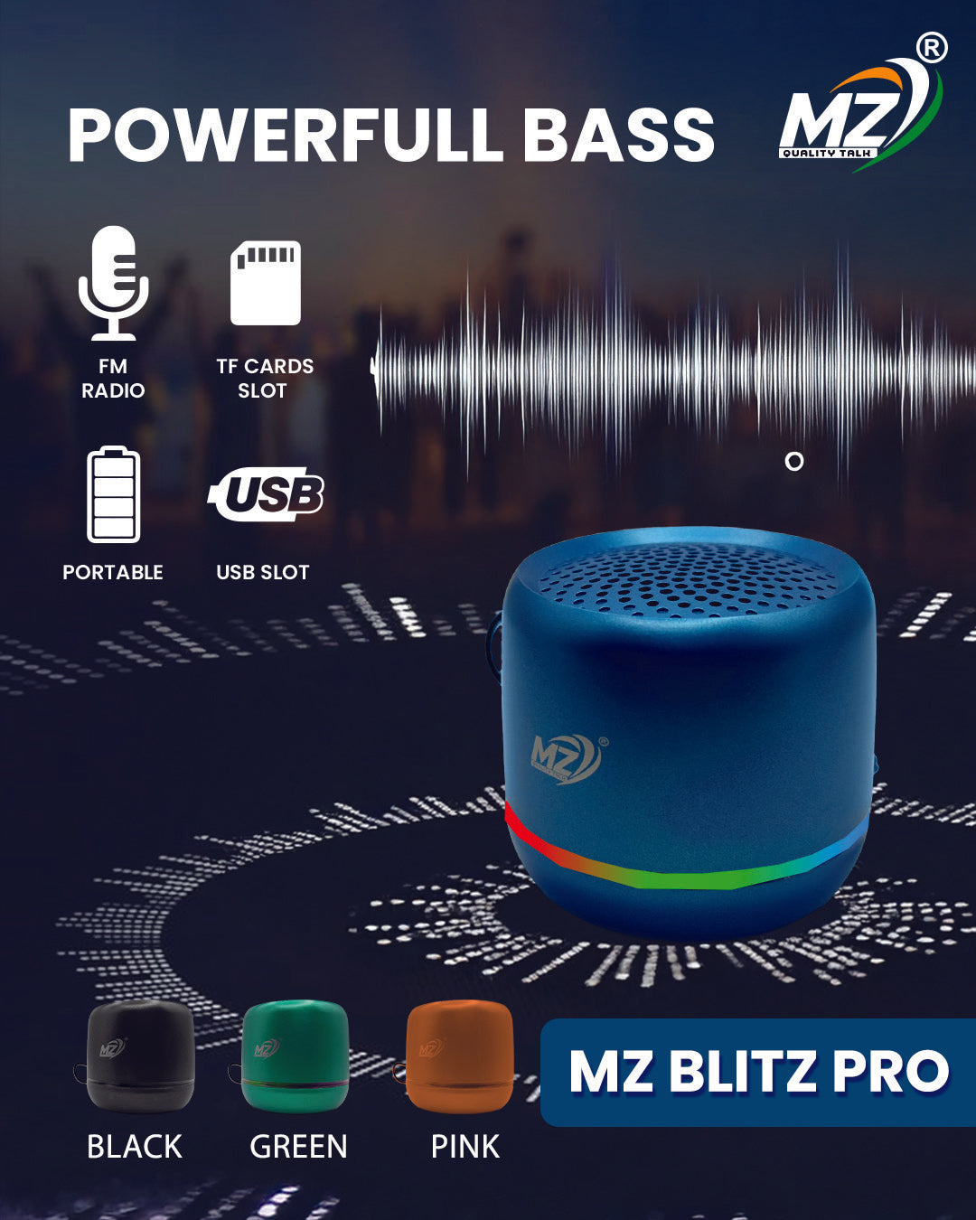 MZ Blitz Pro Stylish & Fun – Compact RGB Bluetooth Speaker